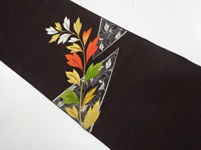 JAPANESE KIMONO / ANTIQUE NAGOYA OBI / WOVEN LEAVES
